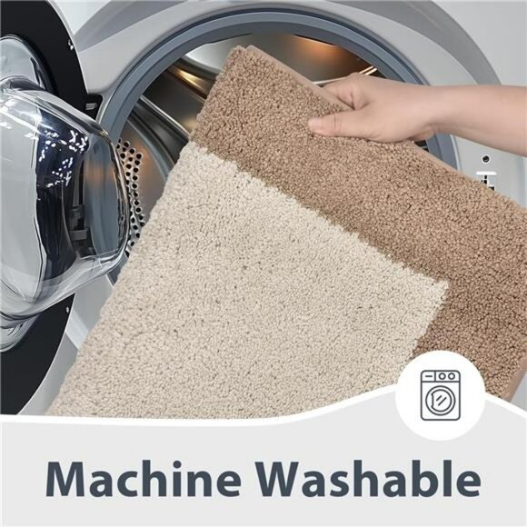 Beige gray bathroom rug non slip absorbent soft washable quick dry bath mat 24x3 - Picture 6 of 8